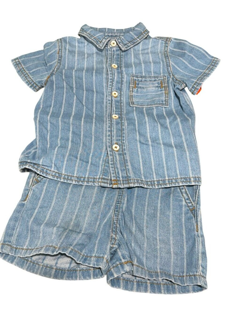 Toddler Boys Striped Denim Shirt & Shorts Set 18M Cat & Jack
